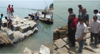 চাঁদপুর শহর রক্ষা বাঁধে সিসি ব্লক ফেলার কাজ শুরু