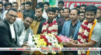 চাঁদপুরে ফুলে ফুলে সিক্ত হলেন ক্রিকেটার মাহমুদুল ও শামীম