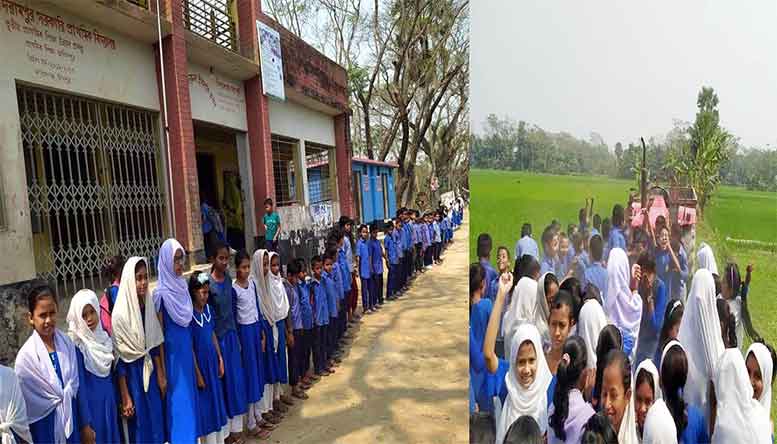 ফরিদগঞ্জে দানব ট্রাক্টর বন্ধের দাবিতে শিক্ষার্থীদের মানববন্ধন