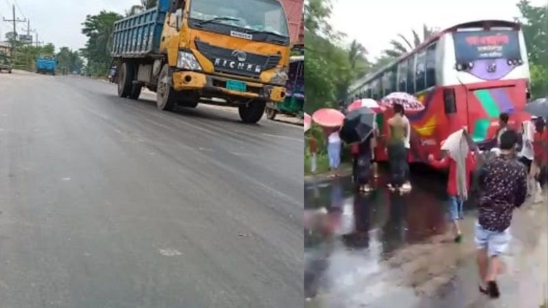 চাঁদপুর-কুমিল্লা মহাসড়কে পাথর উঠে যাওয়ায় দুর্ঘটনার ঝুঁকিতে চালকরা