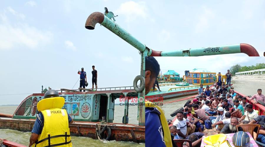 মেঘনায় অবৈধভাবে বালু উত্তোলন, ১০ ড্রেজারসহ আটক ৪৩