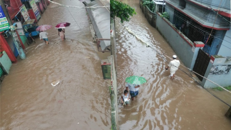 চাঁদপুরে টানা বৃষ্টিতে জলাবদ্ধতা, ভঙ্গুর সড়কে জনদুর্ভোগ চরমে