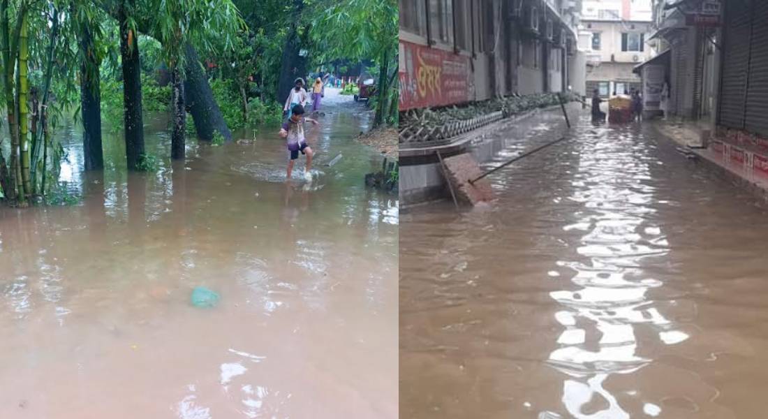 একরাতের টানা বৃষ্টিতে বন্যার রুপ দেখলো চাঁদপুর শহরবাসী