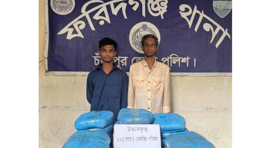 ফরিদগঞ্জে ১২ কেজি গাঁজাসহ দুই মাদক কারবারি গ্রেফতার